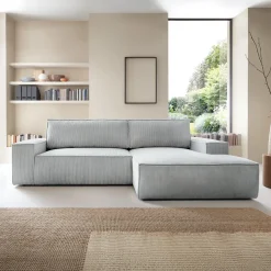 Garnero Arredamenti Divani Angolari|Divani Letto-Divano letto angolare destra 3 posti 267x167cm velluto a coste grigio chiaro Relaxion Velluto a Coste Poso Grigio