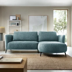 Garnero Arredamenti Divani Angolari|Divani Letto-Divano letto angolare destra 3 posti 260x180cm tessuto bouclè azzurro Repose Tessuto Bouclè Blur Azzurro
