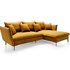 Garnero Arredamenti Divani Angolari|Divani Letto-Divano letto angolare destro 3 posti 258x167cm tessuto giallo senape Lushify Tessuto Riviera Vellutato Senape