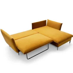 Garnero Arredamenti Divani Angolari|Divani Letto-Divano letto angolare destro 3 posti 258x167cm tessuto giallo senape Lushify Tessuto Riviera Vellutato Senape