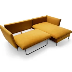 Garnero Arredamenti Divani Angolari|Divani Letto-Divano letto angolare destro 3 posti 258x167cm tessuto giallo senape Lushify Tessuto Riviera Vellutato Senape