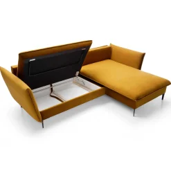 Garnero Arredamenti Divani Angolari|Divani Letto-Divano letto angolare destro 3 posti 258x167cm tessuto giallo senape Lushify Tessuto Riviera Vellutato Senape