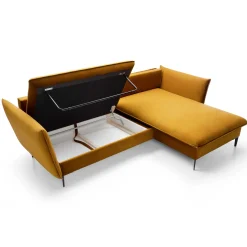 Garnero Arredamenti Divani Angolari|Divani Letto-Divano letto angolare destro 3 posti 258x167cm tessuto giallo senape Lushify Tessuto Riviera Vellutato Senape