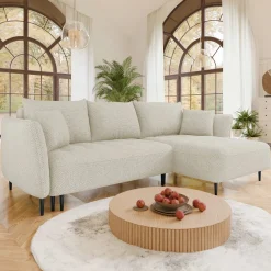 Garnero Arredamenti Divani Angolari|Divani Letto-Divano letto angolare destro 3 posti 276x158cm tessuto beige Angle Tessuto Peluche Onega Beige