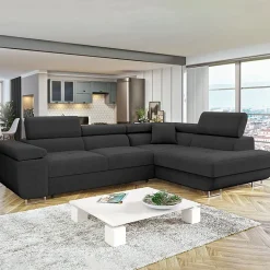 Garnero Arredamenti Divani Angolari|Divani Letto-Divano letto angolare destra imbottito 274x203cm nero Bormio Tessuto Vellutato Manila Nero