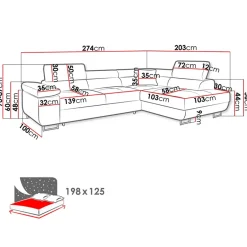 Garnero Arredamenti Divani Angolari|Divani Letto-Divano letto angolare destra imbottito 274x203cm nero Bormio Tessuto Vellutato Manila Nero