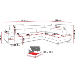 Garnero Arredamenti Divani Angolari|Divani Letto-Divano letto angolare destra 5 posti 253x188cm grigio Almese Tessuto Treccia Fine Lux Grigio