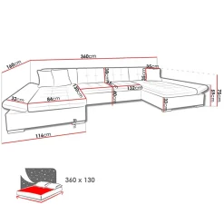 Garnero Arredamenti Divani Angolari|Divani Letto-Divano letto angolare moderno design 360x160cm nero Carpiano