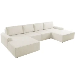 Garnero Arredamenti Divani Panoramici|Divani Letto-Divano letto angolare panoramico 5 posti 338x168 cm con contenitore a trama sottile beige Olivon