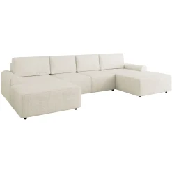 Garnero Arredamenti Divani Panoramici|Divani Letto-Divano letto angolare panoramico 5 posti 338x168 cm con contenitore a trama sottile beige Olivon