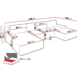 Garnero Arredamenti Divani Panoramici|Divani Letto-Divano letto angolare panoramico 5 posti 338x168 cm con contenitore a trama sottile beige Olivon