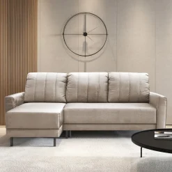 Garnero Arredamenti Divani Angolari|Divani Letto-Divano letto angolare reversibile 230x140cm tessuto beige Baffy