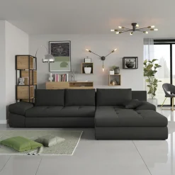 Garnero Arredamenti Divani Angolari|Divani Letto-Divano letto angolare reversibile 313x215cm tessuto antracite Puffo