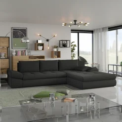 Garnero Arredamenti Divani Angolari|Divani Letto-Divano letto angolare reversibile 313x215cm tessuto antracite Puffo