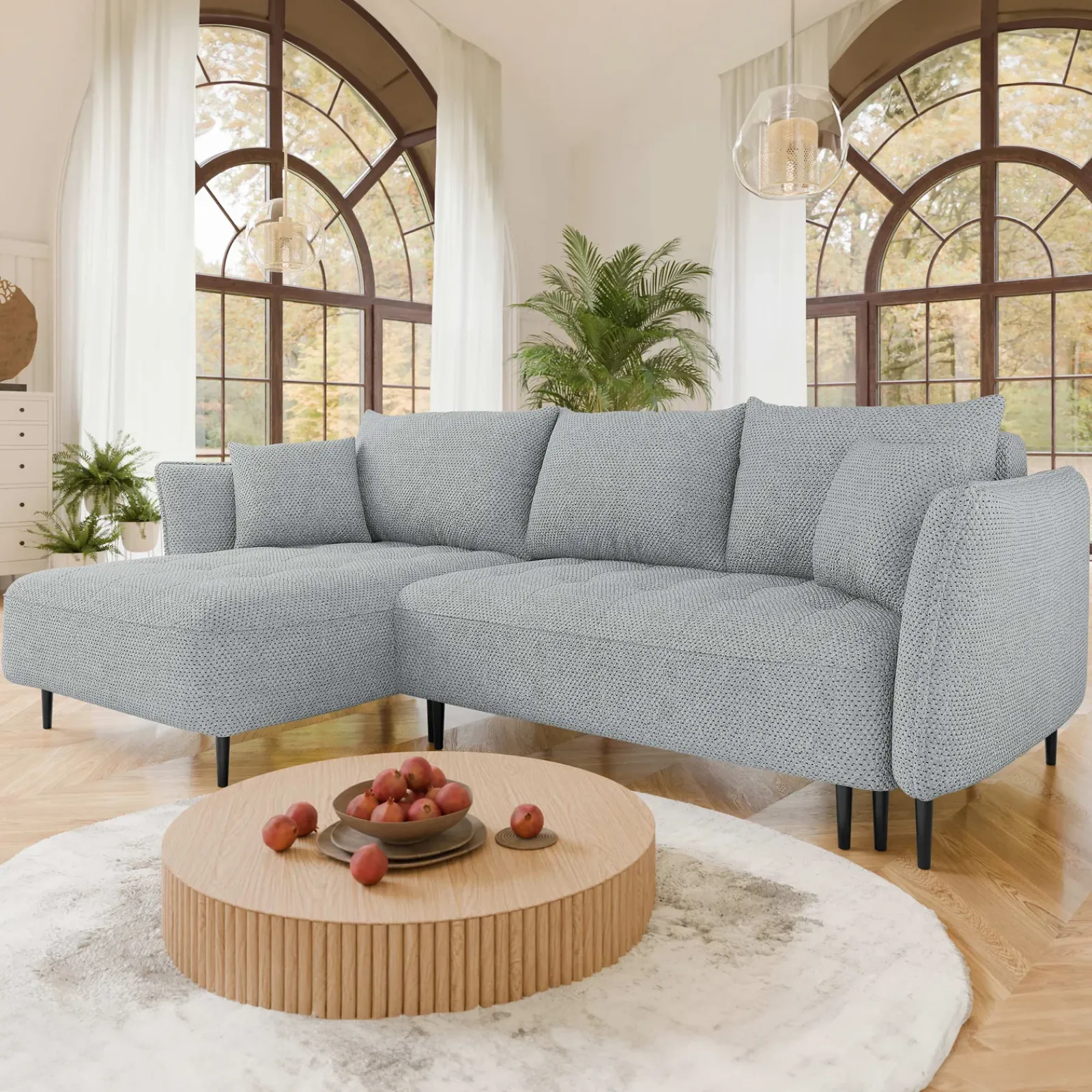 Garnero Arredamenti Divani Angolari|Divani Letto-Divano letto angolare sinistro 3 posti 276x158cm tessuto grigio Angle Tessuto Peluche Onega Grigio