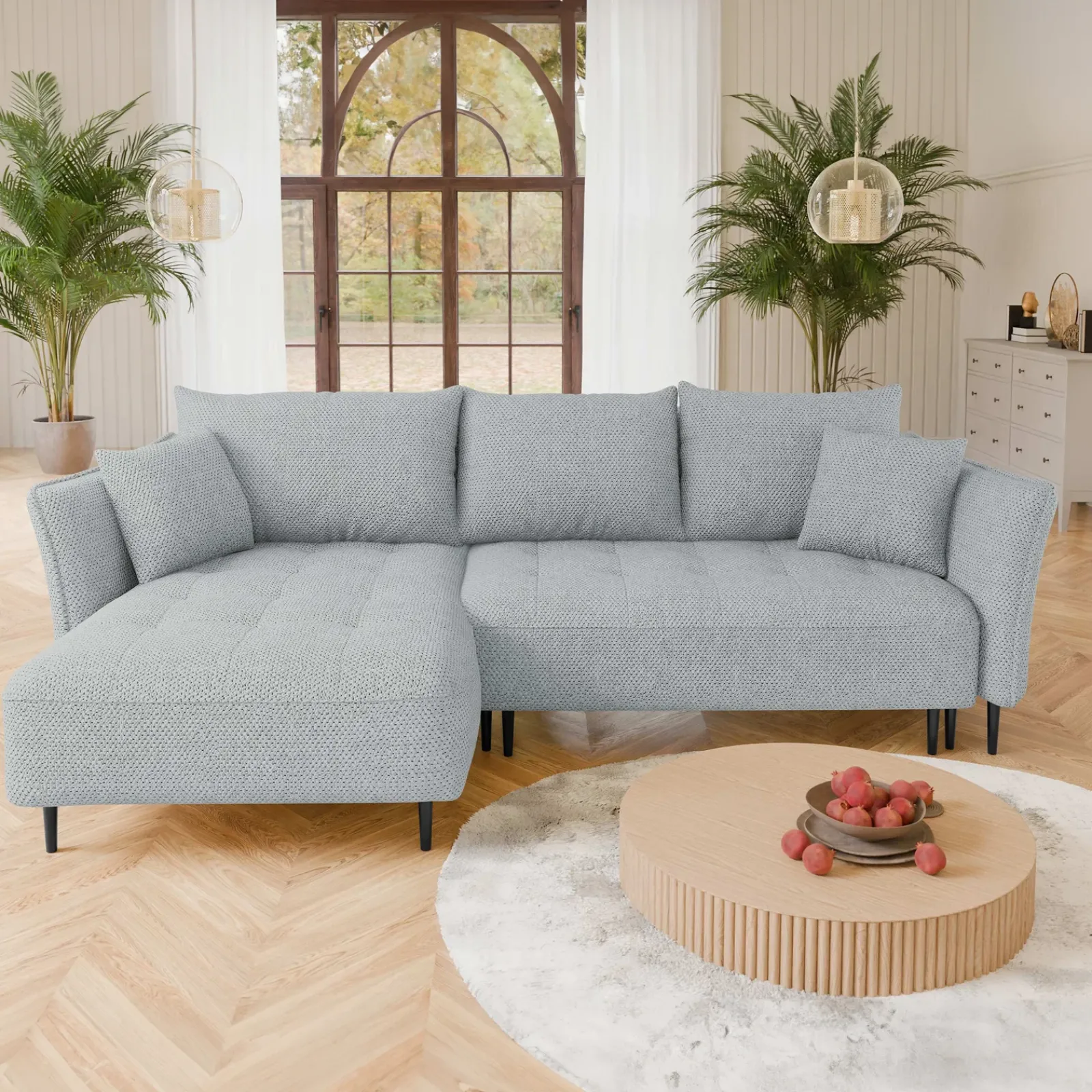 Garnero Arredamenti Divani Angolari|Divani Letto-Divano letto angolare sinistro 3 posti 276x158cm tessuto grigio Angle Tessuto Peluche Onega Grigio