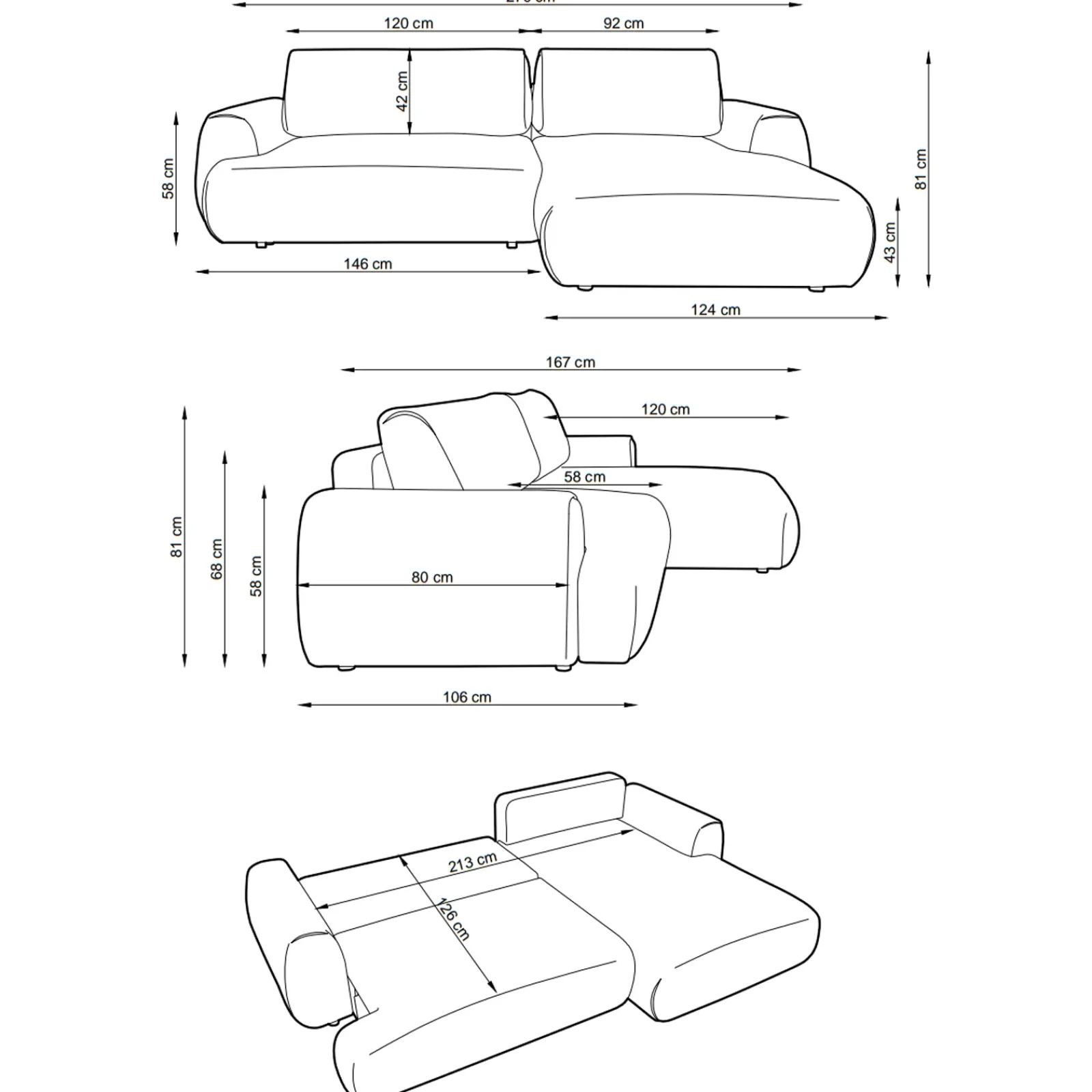 Garnero Arredamenti Divani Angolari|Divani Letto-Divano letto angolare sinistra 3 posti 270x167cm tessuto bianco Cloudify Tessuto Puente Bianco