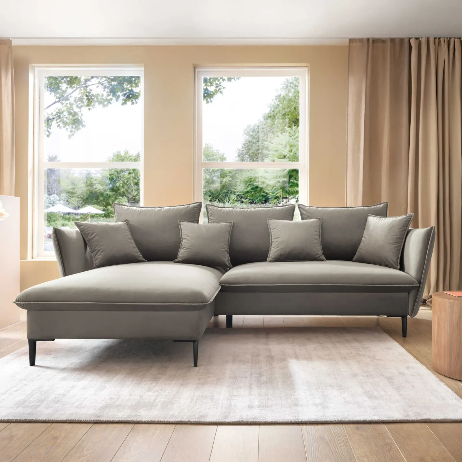 Garnero Arredamenti Divani Angolari|Divani Letto-Divano letto angolare sinistro 3 posti 258x167cm tessuto beige Lushify Tessuto Riviera Vellutato Beige