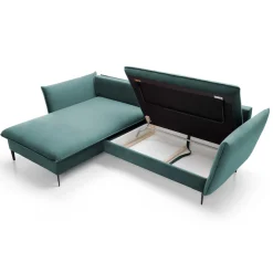 Garnero Arredamenti Divani Angolari|Divani Letto-Divano letto angolare sinistro 3 posti 258x167cm tessuto petrolio Lushify Tessuto Riviera Vellutato Petrolio