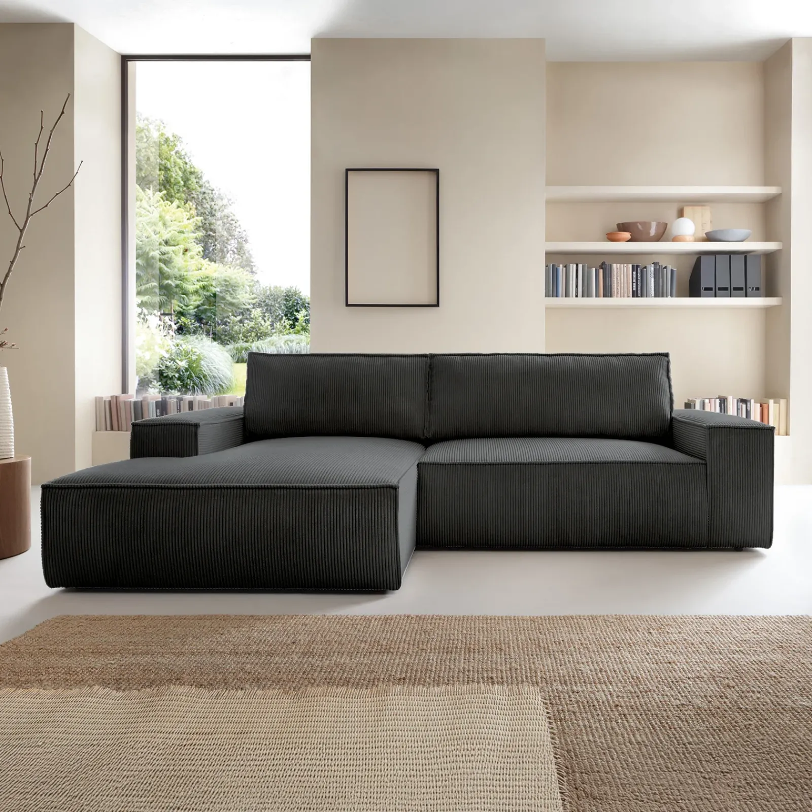 Garnero Arredamenti Divani Angolari|Divani Letto-Divano letto angolare sinistra 3 posti 267x167cm velluto a coste antracite Relaxion Velluto a Coste Poso Antracite