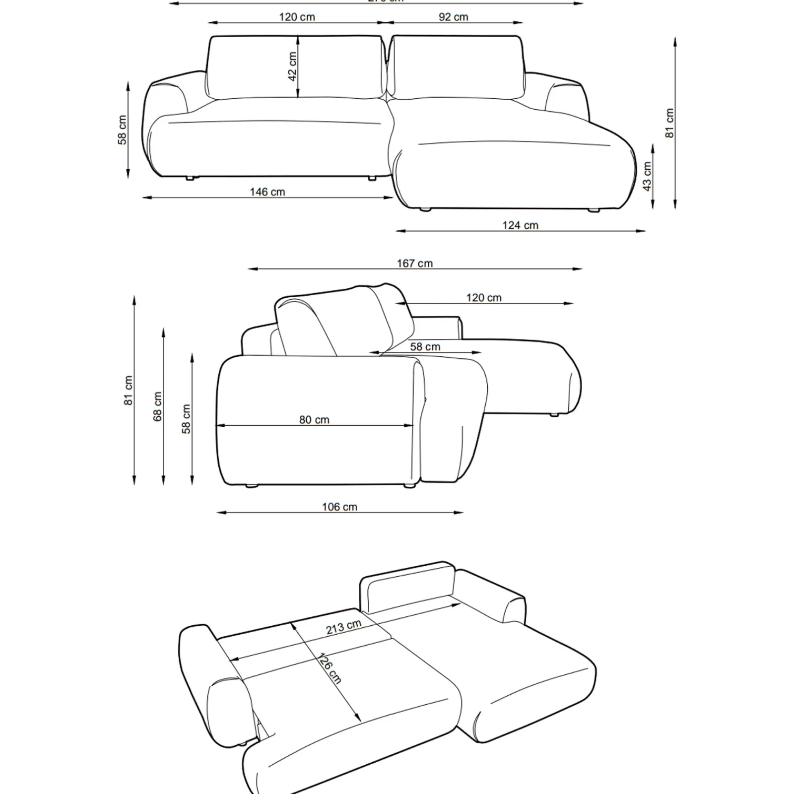 Garnero Arredamenti Divani Angolari|Divani Letto-Divano letto angolare sinistra 3 posti 270x167cm tessuto giallo Cloudify Tessuto Puente Giallo