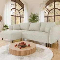 Garnero Arredamenti Divani Angolari|Divani Letto-Divano letto angolare sinistro 3 posti 276x158cm tessuto beige Angle Tessuto Peluche Onega Beige