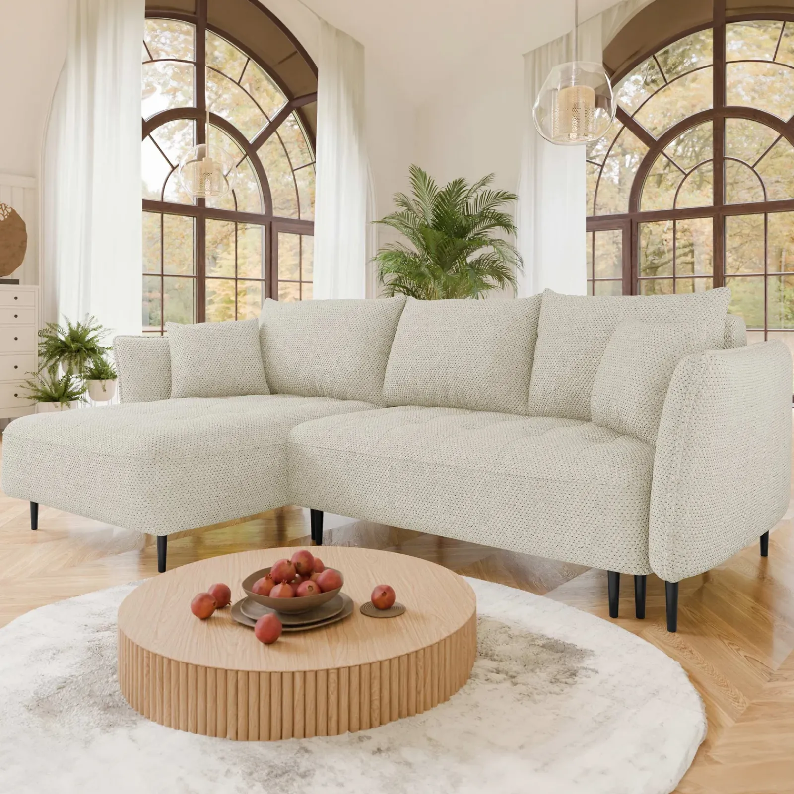 Garnero Arredamenti Divani Angolari|Divani Letto-Divano letto angolare sinistro 3 posti 276x158cm tessuto beige Angle Tessuto Peluche Onega Beige