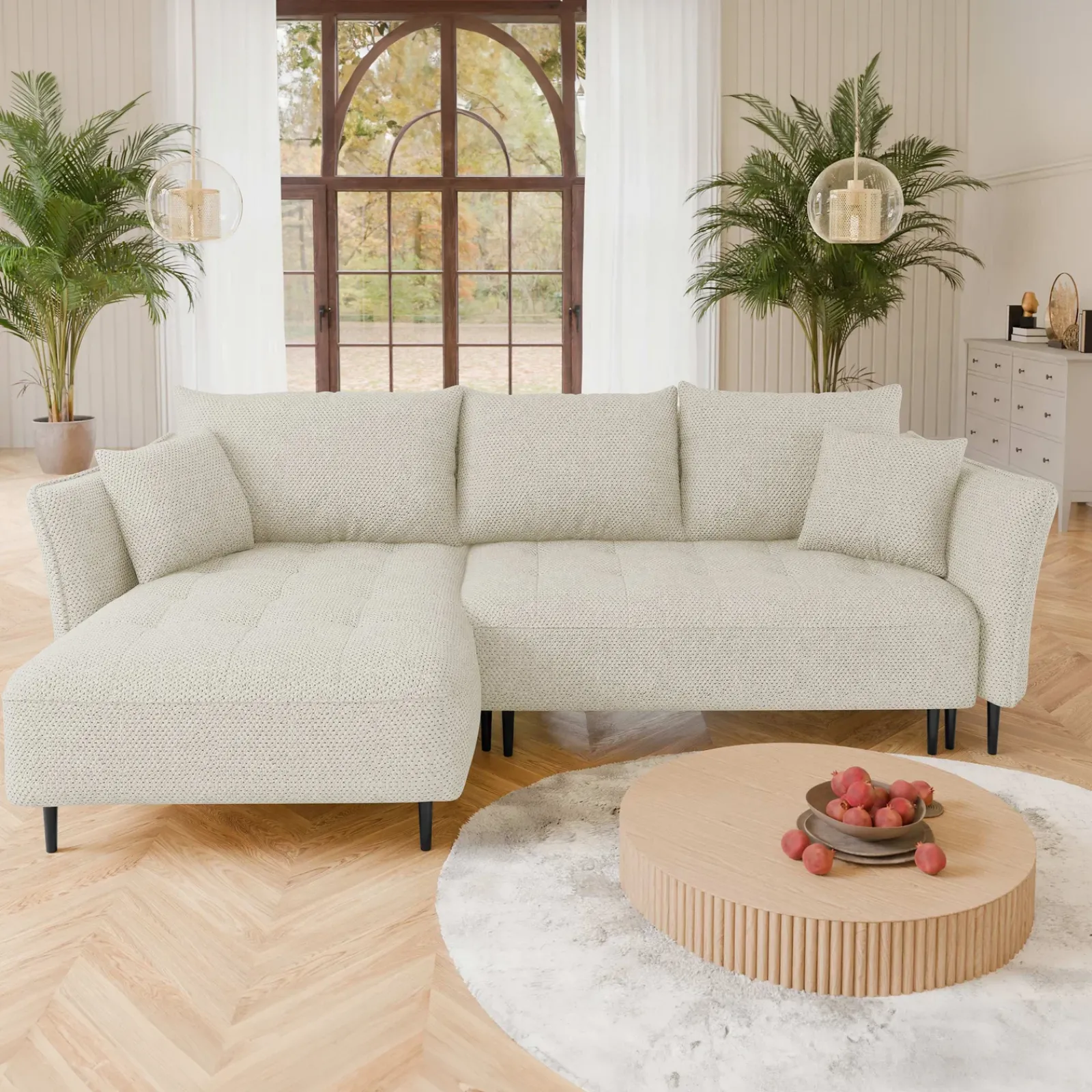 Garnero Arredamenti Divani Angolari|Divani Letto-Divano letto angolare sinistro 3 posti 276x158cm tessuto beige Angle Tessuto Peluche Onega Beige