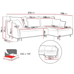 Garnero Arredamenti Divani Angolari|Divani Letto-Divano letto angolare sinistro 3 posti 276x158cm tessuto beige Angle Tessuto Peluche Onega Beige