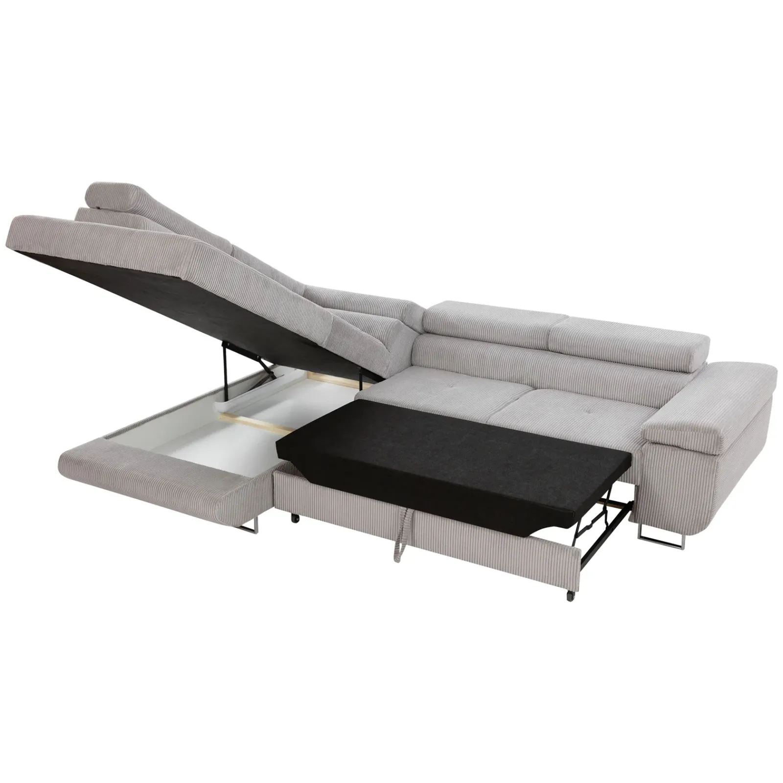 Garnero Arredamenti Divani Angolari|Divani Letto-Divano letto angolare sinistra imbottito 274x203cm velluto a coste grigio Bormio Velluto Poso Grigio