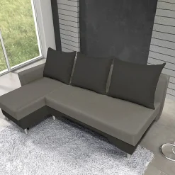 Garnero Arredamenti Divani Angolari|Divani Letto-Divano letto angolare sinistra 3 posti 215cm grigio scuro e chiaro Aureliano