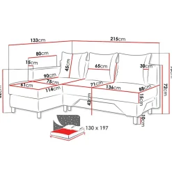 Garnero Arredamenti Divani Angolari|Divani Letto-Divano letto angolare sinistra 3 posti 215cm grigio scuro e chiaro Aureliano