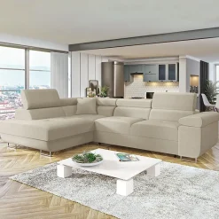 Garnero Arredamenti Divani Angolari|Divani Letto-Divano letto angolare sinistra imbottito 274x203cm beige Bormio Tessuto Vellutato Manila Beige