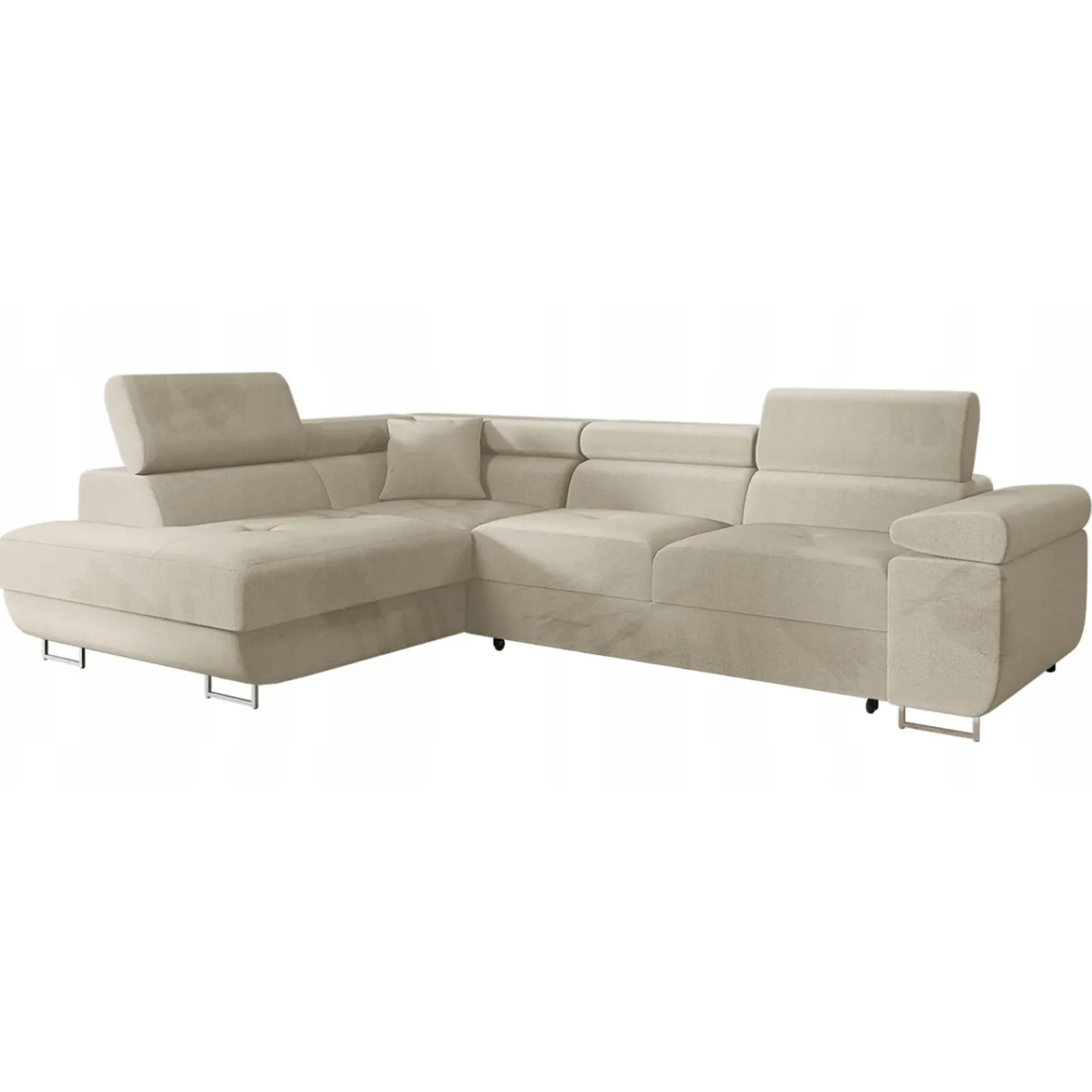 Garnero Arredamenti Divani Angolari|Divani Letto-Divano letto angolare sinistra imbottito 274x203cm beige Bormio Tessuto Vellutato Manila Beige