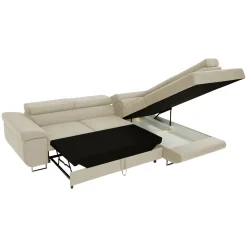 Garnero Arredamenti Divani Angolari|Divani Letto-Divano letto angolare sinistra imbottito 274x203cm beige Bormio Tessuto Vellutato Manila Beige