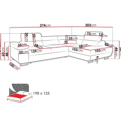 Garnero Arredamenti Divani Angolari|Divani Letto-Divano letto angolare sinistra imbottito 274x203cm beige Bormio Tessuto Vellutato Manila Beige