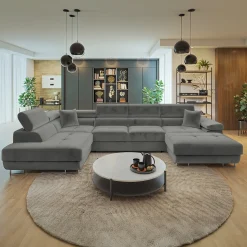 Garnero Arredamenti Divani Angolari|Divani Letto-Divano letto angolare sinistra 5 posti 346x203cm con box contenitore velluto grigio Moirea Tessuto Vellutato Manila Grigio