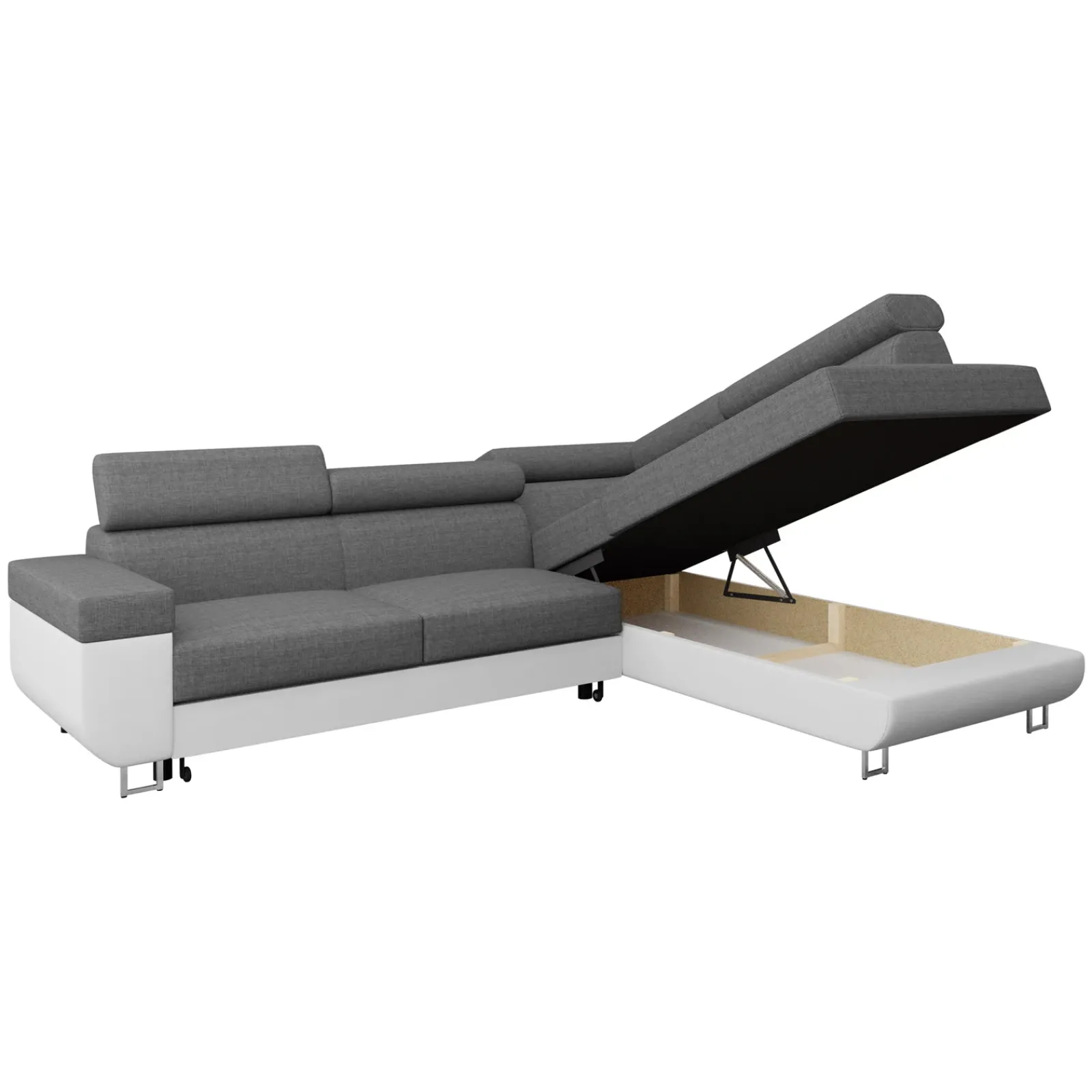 Garnero Arredamenti Divani Angolari|Divani Letto-Divano letto angolare sinistra 3 posti 253x188cm grigio bianco Almese Tessuto Lux Ecopelle Grigio Bianco