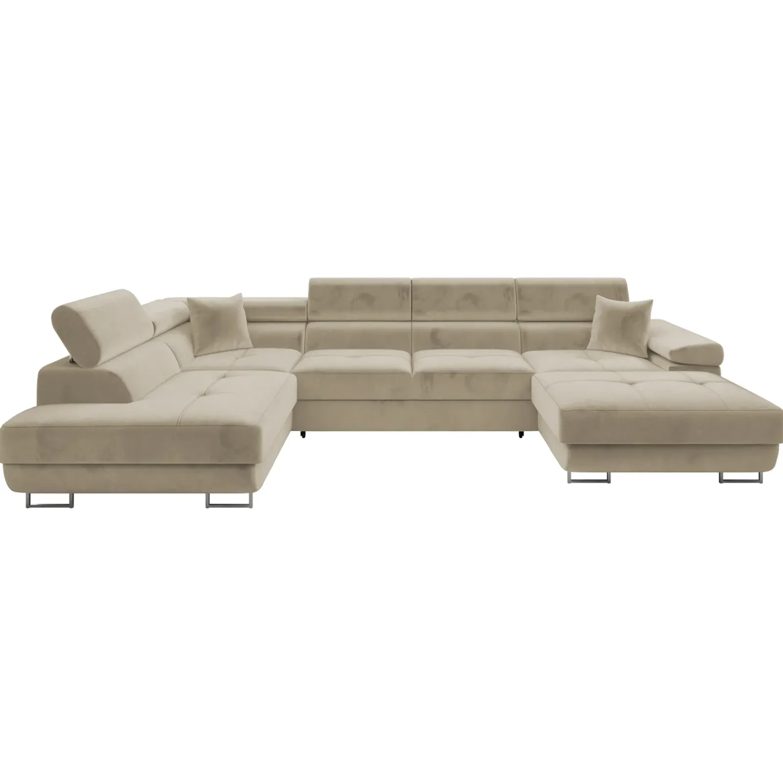 Garnero Arredamenti Divani Angolari|Divani Letto-Divano letto angolare sinistra 5 posti 346x203cm con box contenitore beige Moirea Tessuto Vellutato Manila Beige