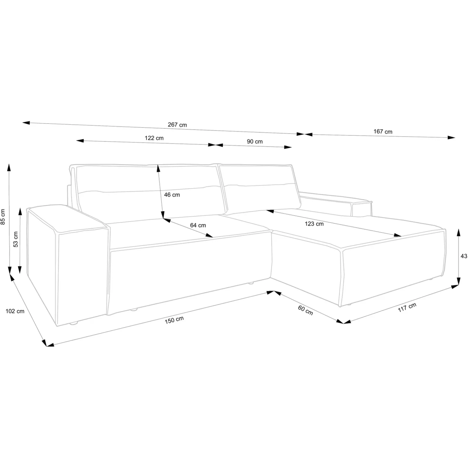 Garnero Arredamenti Divani Angolari|Divani Letto-Divano letto angolare sinistra 3 posti 267x167cm velluto a coste blu Relaxion Velluto a Coste Poso Blu