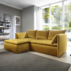 Garnero Arredamenti Divani Angolari|Divani Letto-Divano letto angolare sinistro 3 posti 230x166cm tessuto giallo senape Easeful