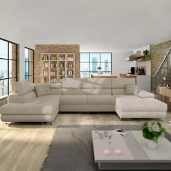 Garnero Arredamenti Divani Panoramici|Divani Angolari-Divano letto angolare sinistra 5 posti 345x202cm tessuto beige Sloffy