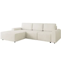 Garnero Arredamenti Divani Angolari|Divani Letto-Divano letto angolare sinistra 3 posti 258x168 cm con contenitore a trama sottile beige Olivon