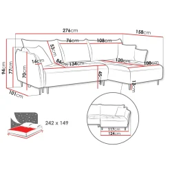 Garnero Arredamenti Divani Angolari|Divani Letto-Divano letto angolare sinistro 3 posti 276x158cm tessuto rosa Angle Tessuto Peluche Onega Rosa