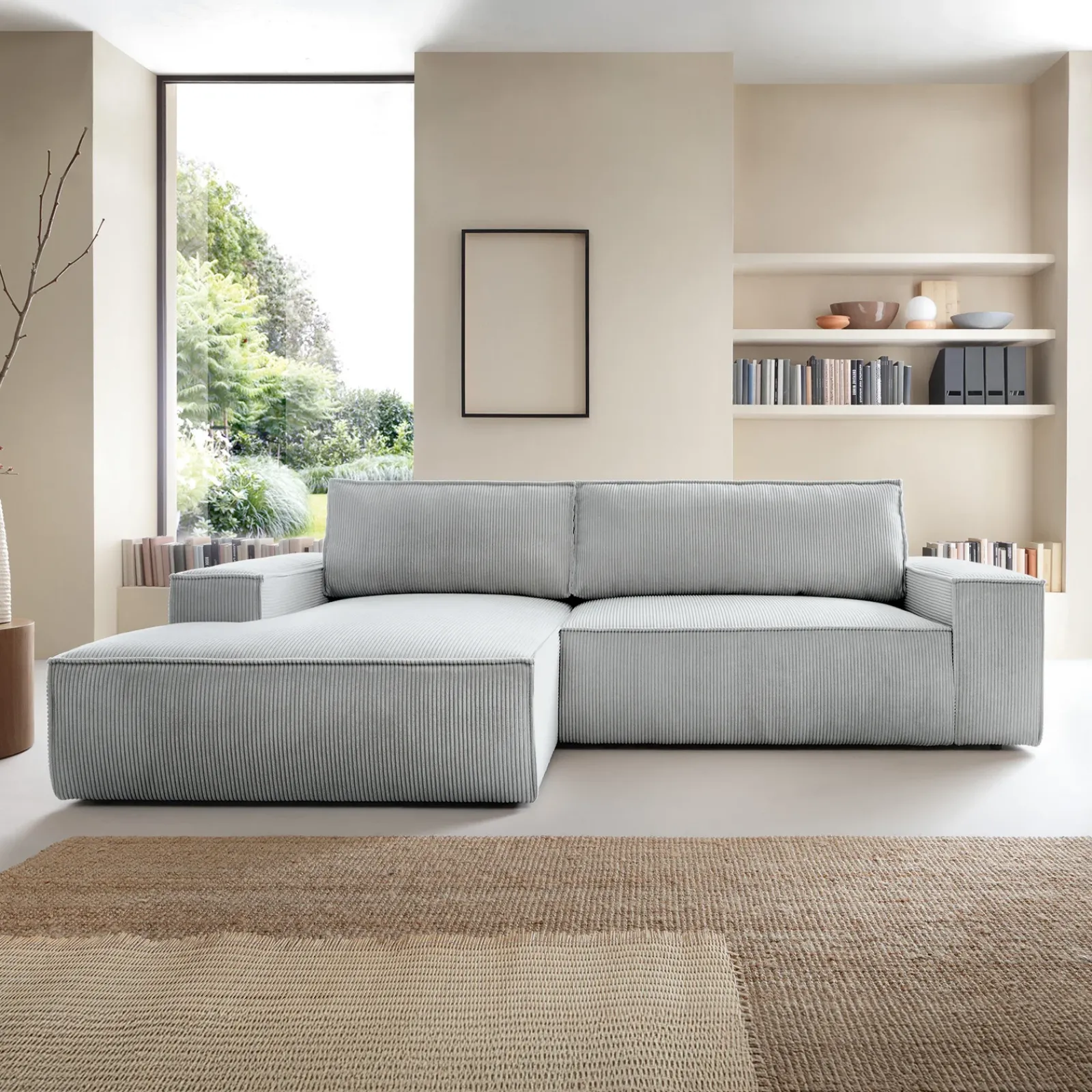Garnero Arredamenti Divani Angolari|Divani Letto-Divano letto angolare sinistra 3 posti 267x167cm velluto a coste grigio chiaro Relaxion Velluto a Coste Poso Grigio