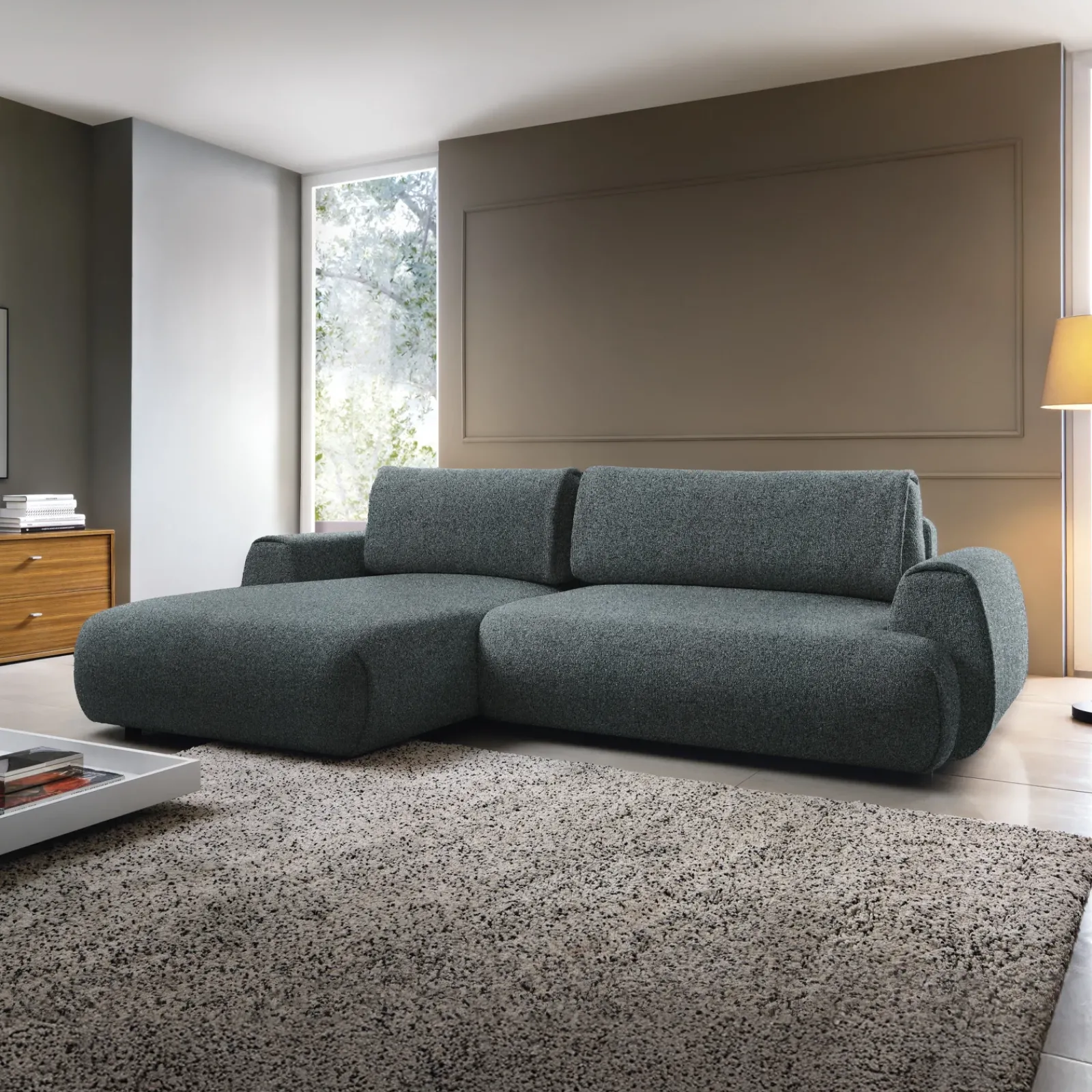 Garnero Arredamenti Divani Angolari|Divani Letto-Divano letto angolare sinistra 3 posti 270x167cm tessuto antracite Cloudify Tessuto Puente Antracite