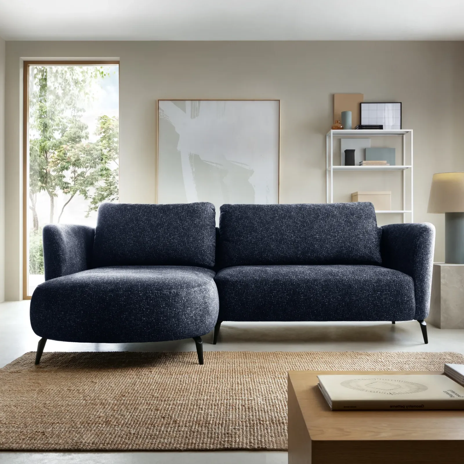 Garnero Arredamenti Divani Angolari|Divani Letto-Divano letto angolare sinistra 3 posti 260x180cm tessuto bouclè blu Repose Tessuto Bouclè Blur Blu