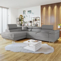 Garnero Arredamenti Divani Angolari|Divani Letto-Divano letto angolare sinistra 4 posti 274x203cm imbottito grigio Bormio Tessuto Treccia Fine Grigio