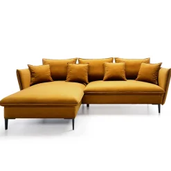 Garnero Arredamenti Divani Angolari|Divani Letto-Divano letto angolare sinistro 3 posti 258x167cm tessuto giallo senape Lushify Tessuto Riviera Vellutato Senape