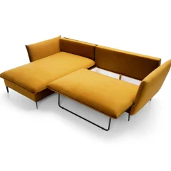 Garnero Arredamenti Divani Angolari|Divani Letto-Divano letto angolare sinistro 3 posti 258x167cm tessuto giallo senape Lushify Tessuto Riviera Vellutato Senape
